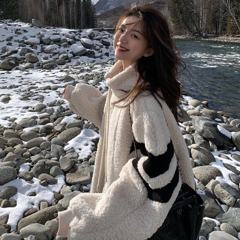 Lamb Plush Coat Women Autumn Winter Versatile Thick Warm Designer Niche Korean Style Versatile Cotton Apparel