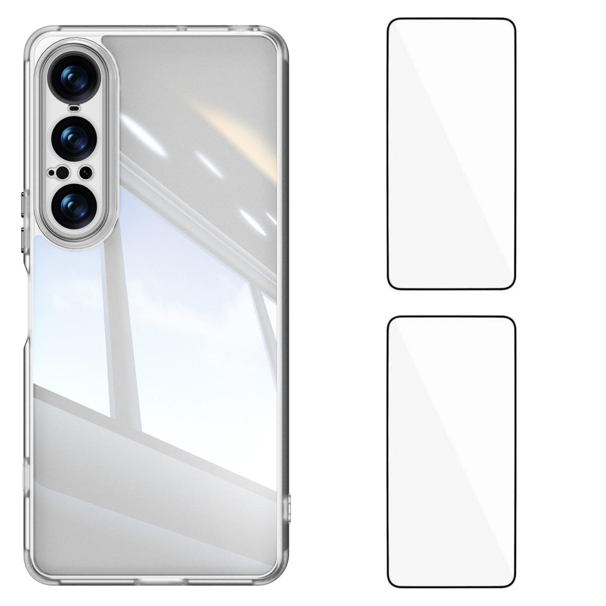 

Для Sony Xperia 1 VII Чехол из ТПУ WANLONFENG Противоударный Прозрачный Чехол для Телефона с 2 шт. Защитной Пленкой из Закаленного Стекла Transparent