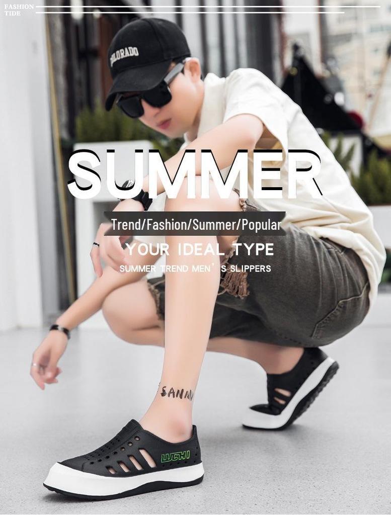 Men's Summer Casual Breathable Non-slip Beach Sandals: Soft Sole, Hollow Design, Ideal for Outdoor Activities.