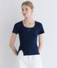 OURHOPE Ribbed Square Neck Slit Knit - Navy