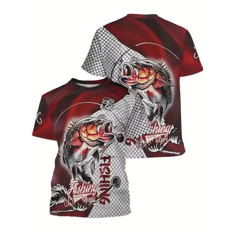 

Мужская футболка с круглым вырезом, с 3D-принтом рыболовного крючка и графикой окуня, больших размеров, в повседневном спортивном стиле, летняя XS