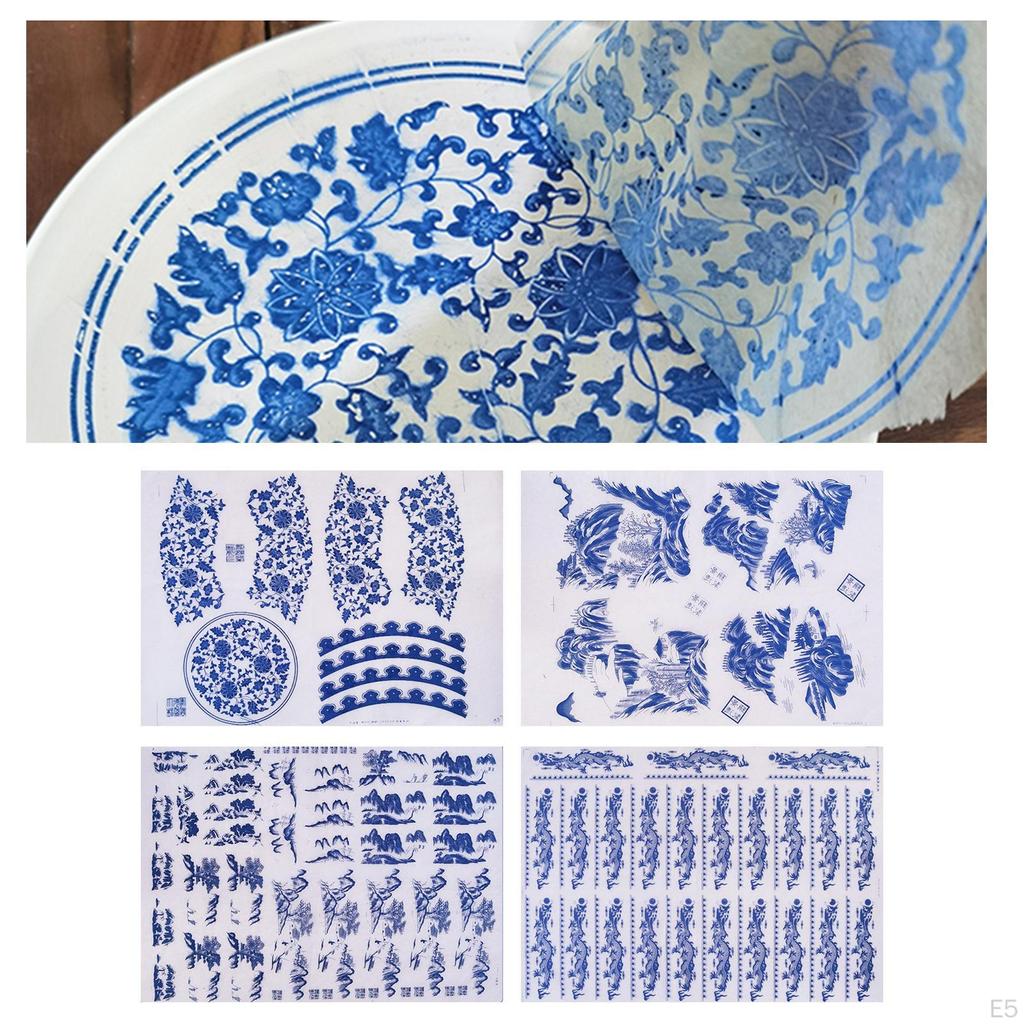 Art Decals Flower Paper Transfer Blue Sticker Underglazed DIY
