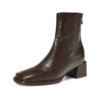 Microfiber Autumn Winter Shoes Chelsea Boots Square Toe Keep Warm Zipper Stretch Ankle Boots