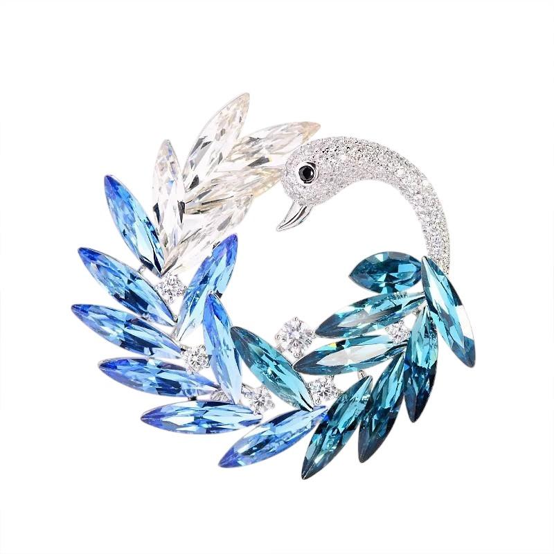 Swan Brooch, Women's Retro Gradient Imitation Crystal Animal Brooch, Fashionable Coat and Jacket Pin