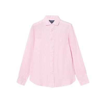 Polo Casual Shirt Striped Pure Linen Single-Breasted Long Sleeve Kids Kids Tops 323964584-002