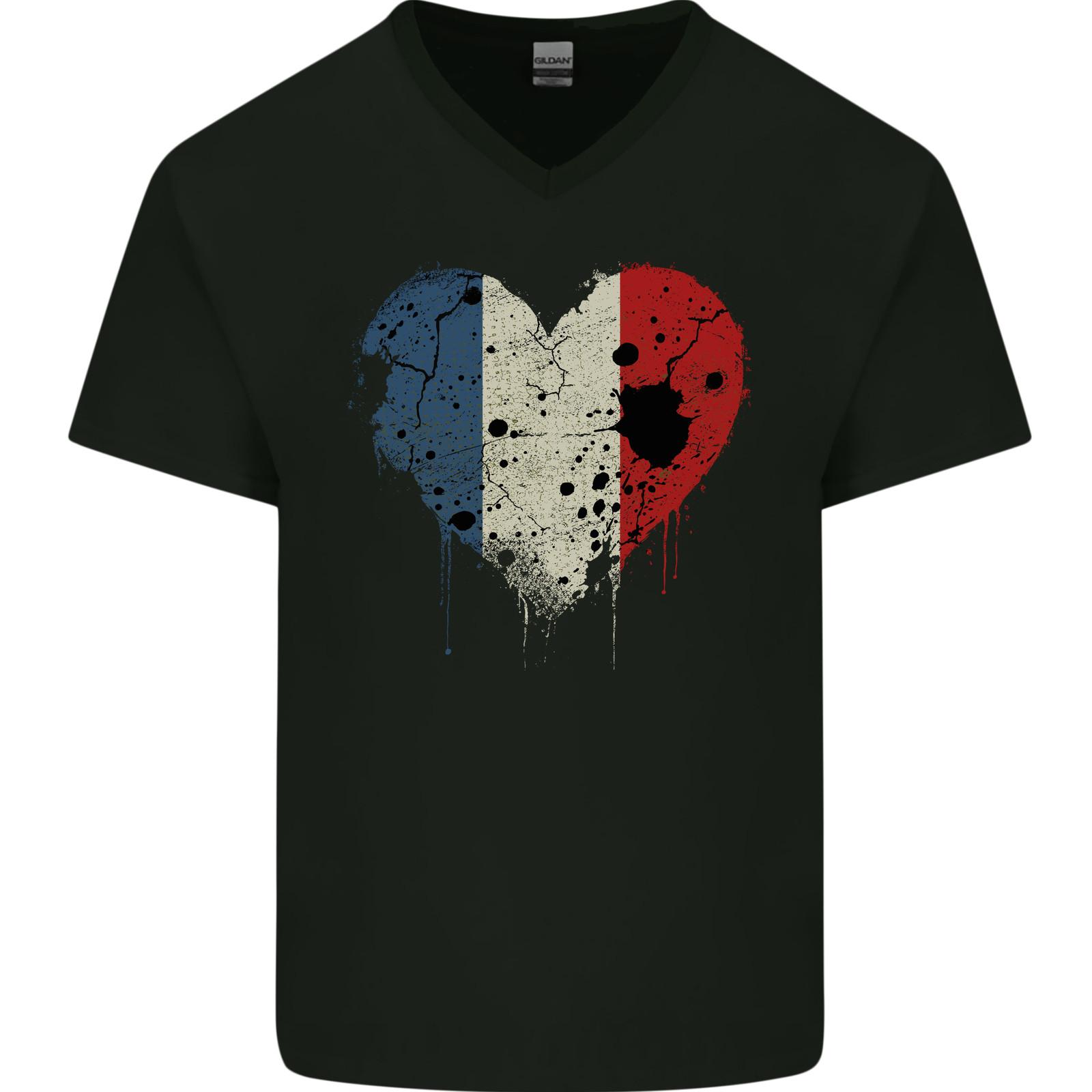 Love France Flag French Day Football Rugby Mens V-Neck Cotton T-Shirt 2XL
