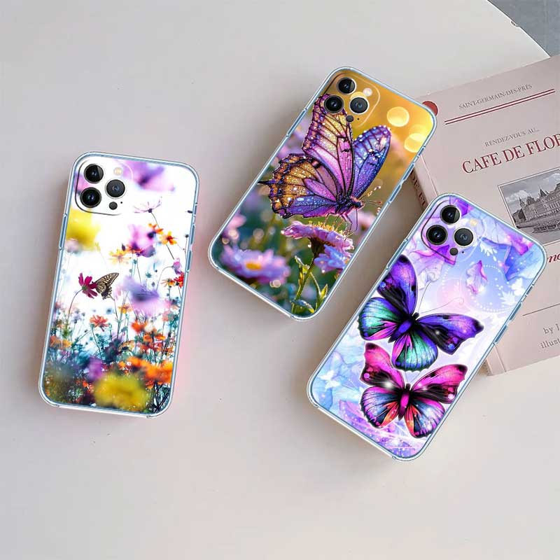 UP22 Colorful Butterfly Transparent Phone Case for Samsung Galaxy A04 A04S A14 A23 A34 A54 M23 M33 M52 M53
