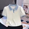 Female Summer Straight-Shoulder Short-Sleeve T-Shirt with A Short Peter Pan Collar