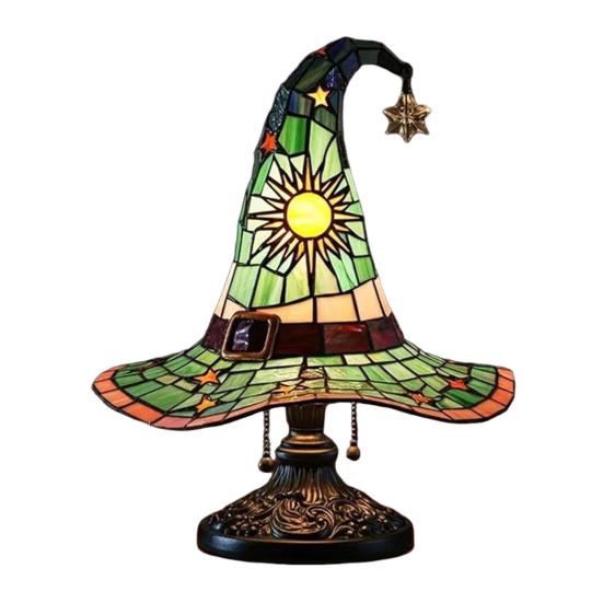 Witch Hat Lamp Stained Glass Resin Wizard Hat Light Spooky Gothic Table Lamp Decorative Standing Light for Indoor Party Haunted Halloween Bedroom