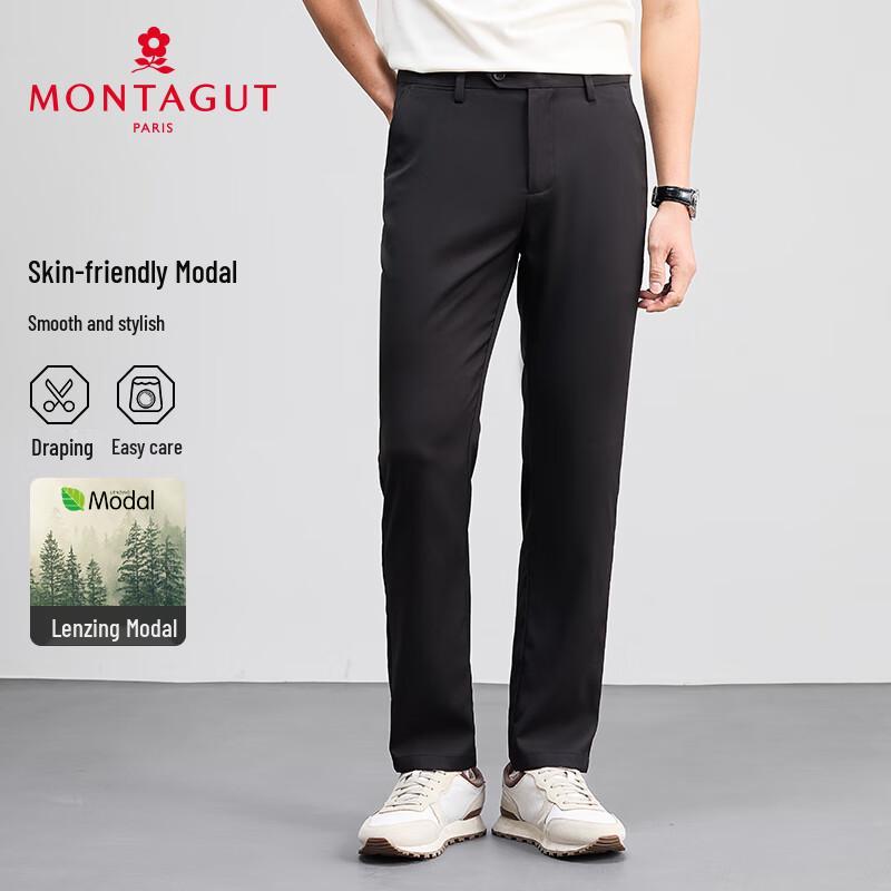 

MONTAGUT Men s Modal Blend Anti-Wrinkle Straight Fit Casual Trousers 36
