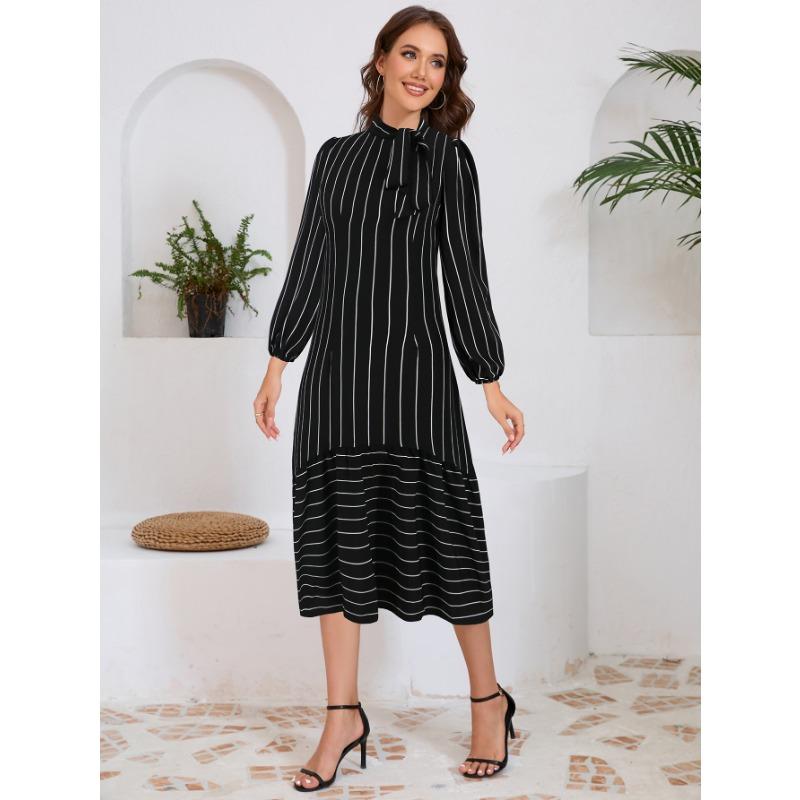 

Женское модное профессиональное платье Senior Sense с воротником-стойкой в тонкую полоску XXL чёрный