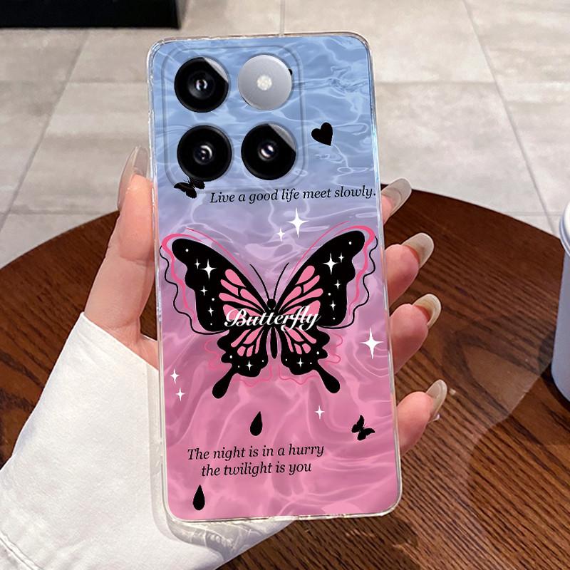 Jelly Casing For Xiaomi 14T 14TPro Clear Silicone Soft TPU Back Cover For Xiaomi 14T Pro Cute Cat Rabbit Heart Protective Case