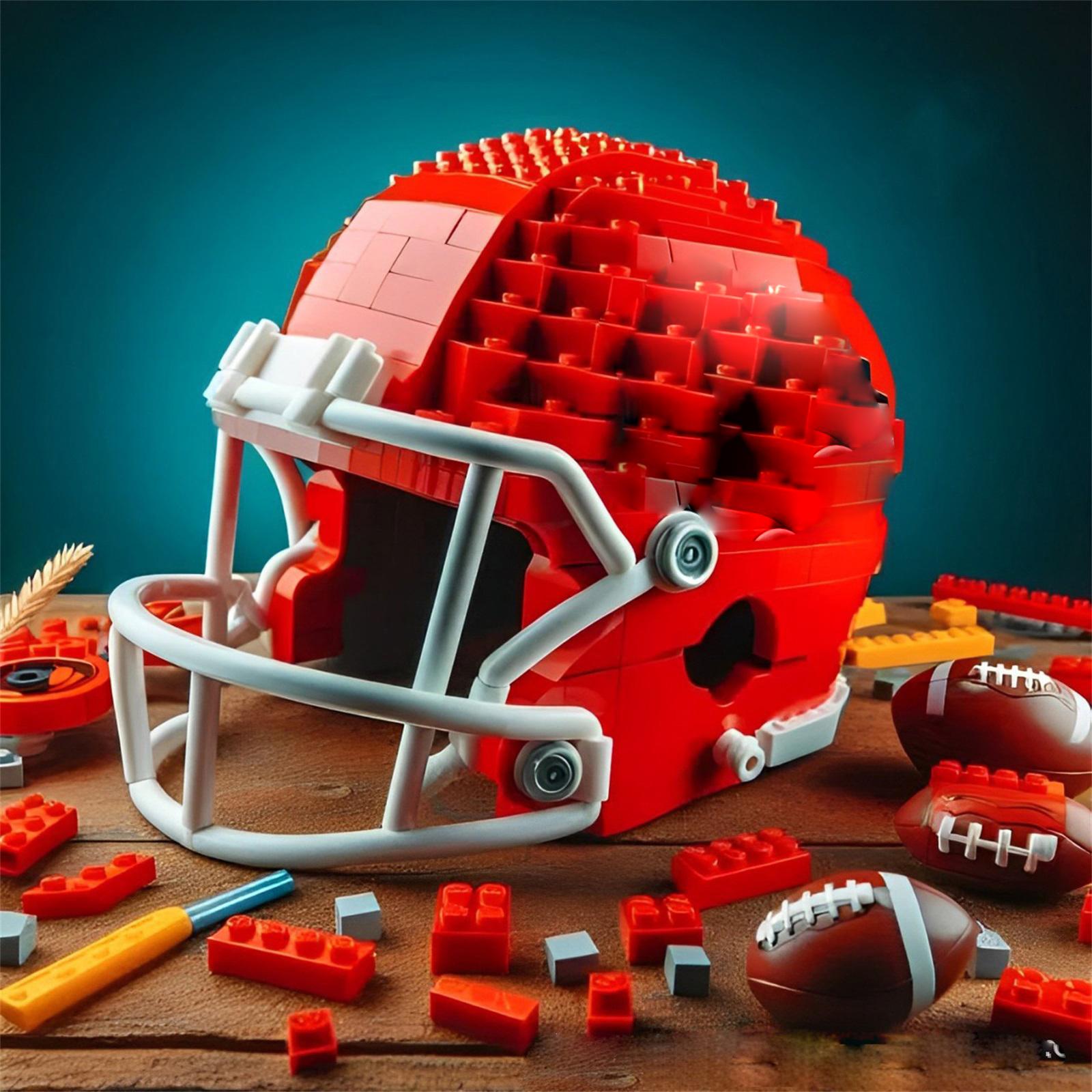 

Шлем из строительных блоков, Шлем футбольной команды, Креативный строительный блок, Маленький строительный блок для сувениров One Size красный