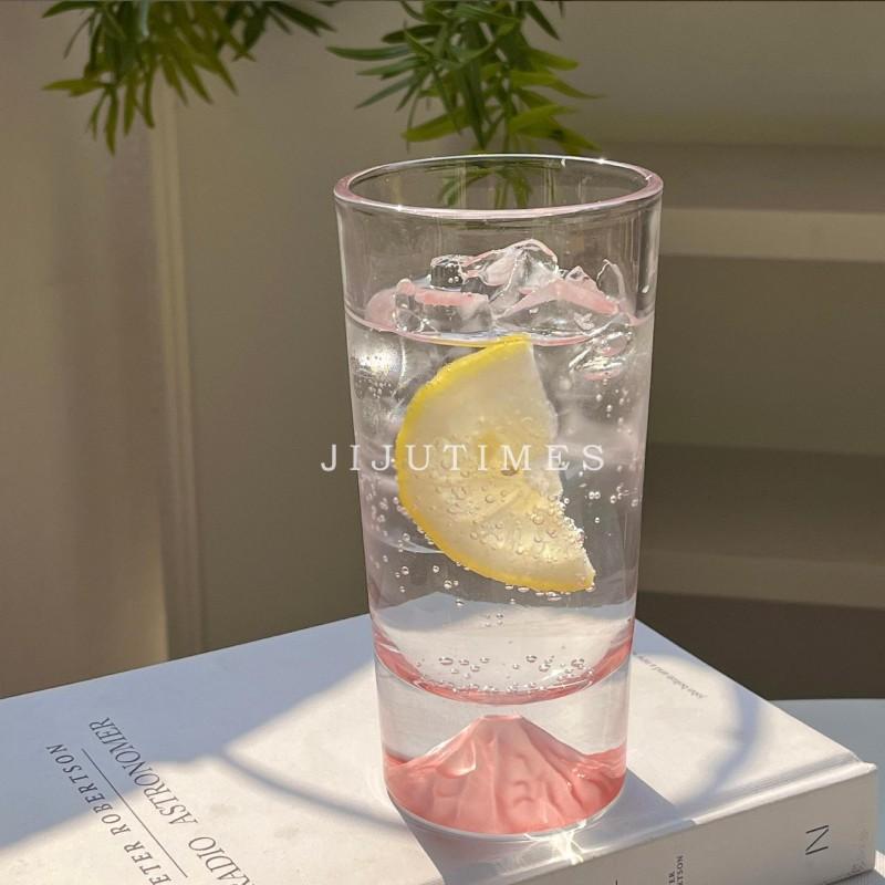 Frosted Pink Mount Fuji Glass Tumbler 210ml 350ml MinimalistDesign Coffee Whiskey Water Cup Home Office