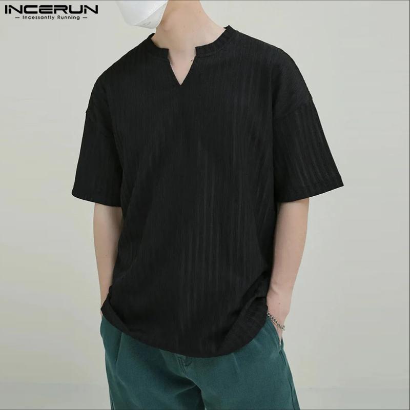 INCERUN Men Short Sleeves Solid Color See Through Casual Loose T-Shirts