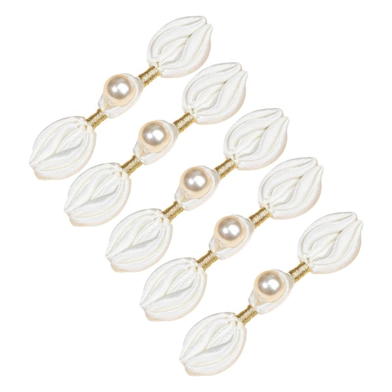 5Pcs Pearls Embellished Cheongsam Knot Button Chinese Knot Button for Traditional Chinese Costume Wedding Dress Cloaks