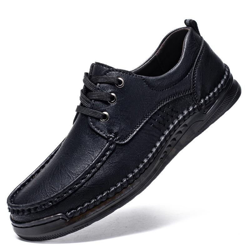 Handmade men's shoes retro casual shoes men's lace-up round head youth British shoes men's leather shoes