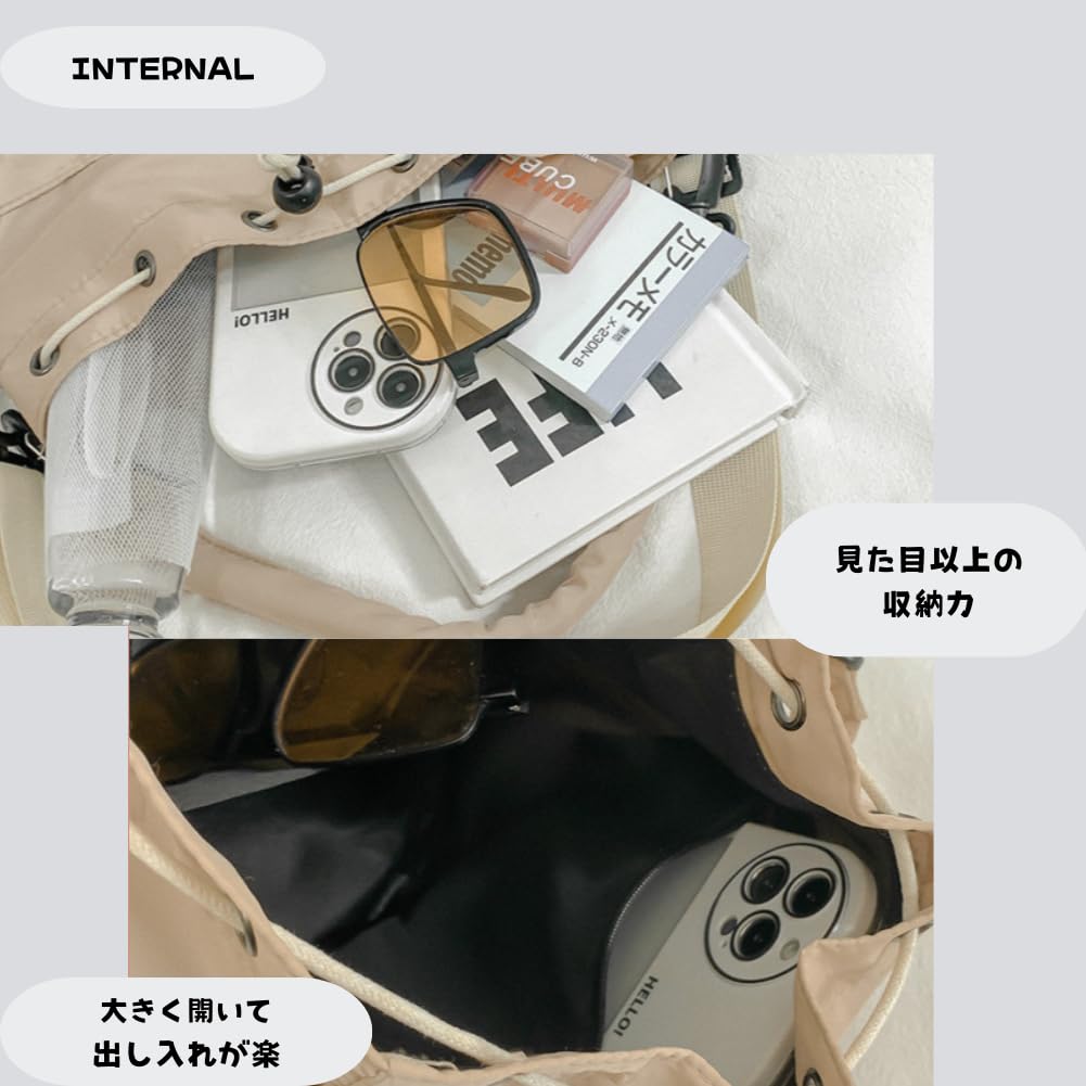 Damen-Nylon-Beutel mit 2-Wege-Kordelzug, ultraleicht, kann in der Hand oder über der Schulter getragen werden, mit einem Kordelzugriemen (schwarz)