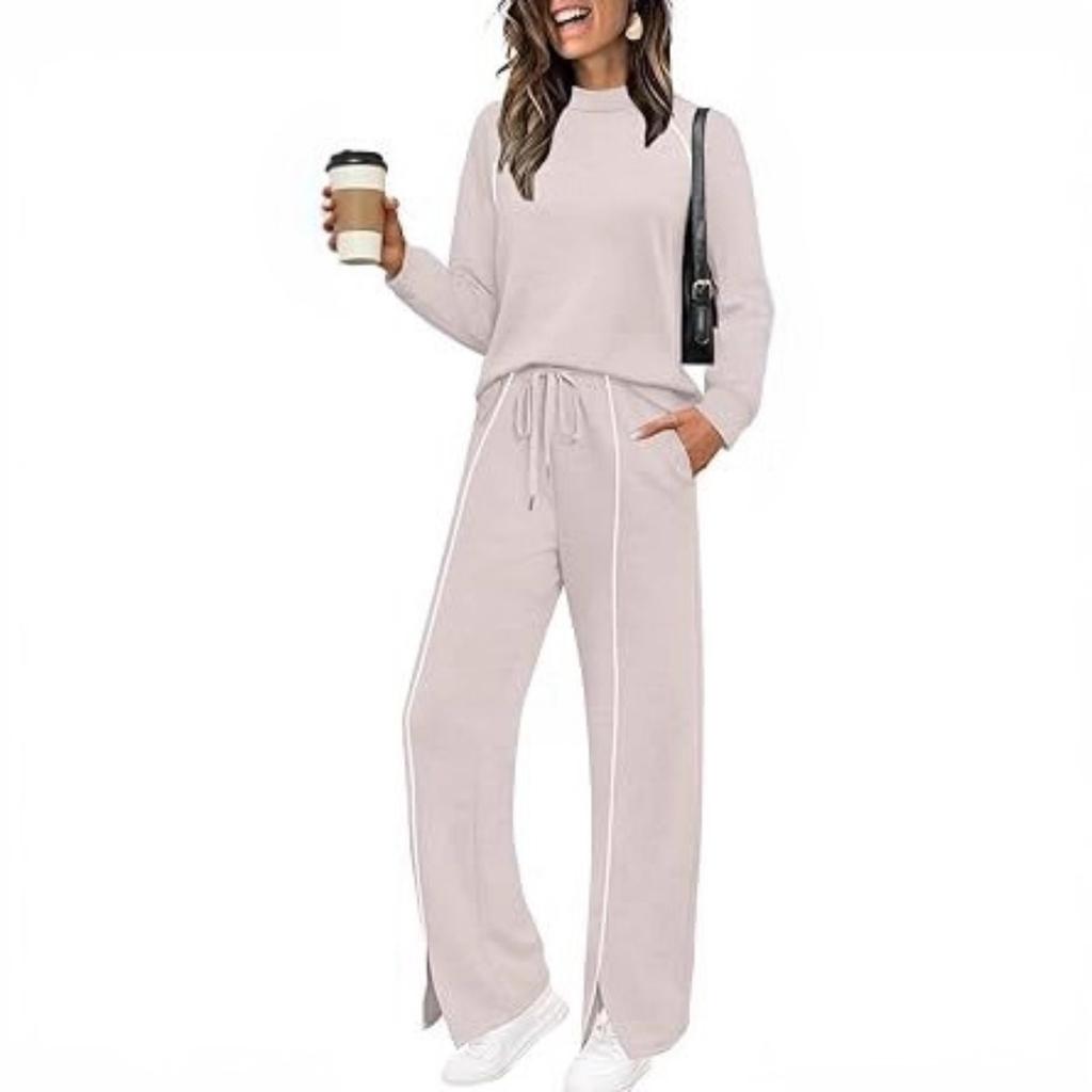 Women's Relaxed Fit Tracksuit Long Sleeve Crew Neck Sweatshirt Drawstring Waist Split Flare Pants