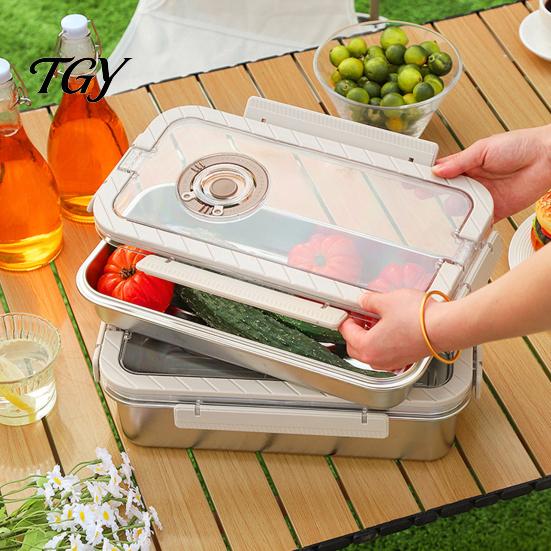 Lunch Container Stainless Steel Crisper Box with Sealing Lid And Handle, Large Capacity Portable Picnic Food Storage Bread Box, for Home