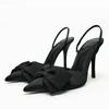 Fashion Elegant Satin Bow Designer Women Pumps Sexy Pointed Toe Back Strap Thin High Heels Summer Cozy Heeled Sandals Party Dress Shoes