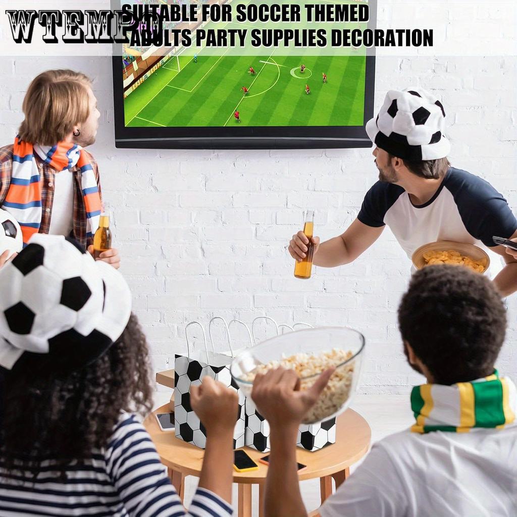 24 Pack Soccer Themed Paper Party Favor Bags with Handles - Durable Kraft Gift Storage Packaging for Sports Birthday, Team Events Tote Bags