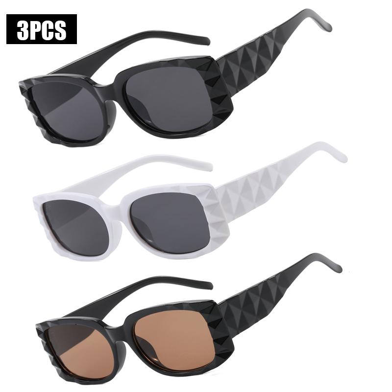 3PCS Square Fashion Women Sunglasses Y2K Hip Hop Vacation Beach Party Decoration Glasses Men