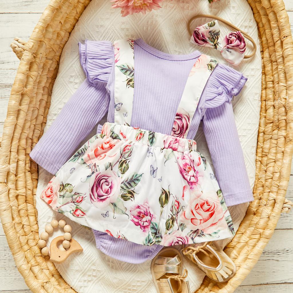 Babyhug Dungaree Style Romper with Full Sleeves Tee Floral Print - Yellow Pink main image 0