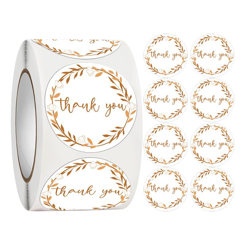 500-Roll 3.8cm Floral Thank You Stickers: Round Adhesive Labels for Gift Wrapping & Sealing