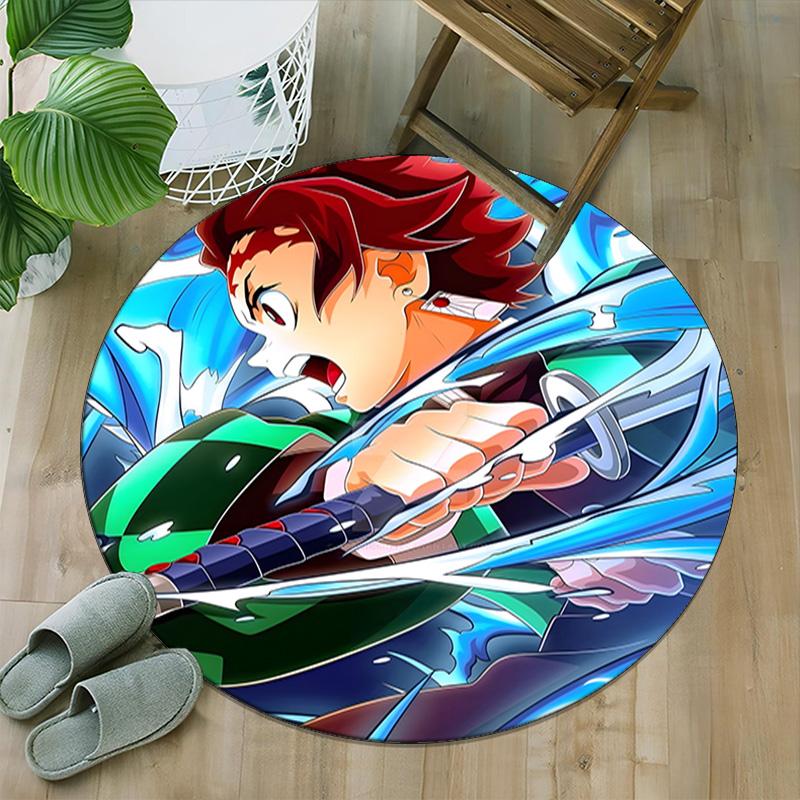 1pc Kamado Tanjiro Carpet, Round Rug, Comfortable, Suitable for Entryways, Living Rooms, Office, And Bedrooms, Christmas Decoration