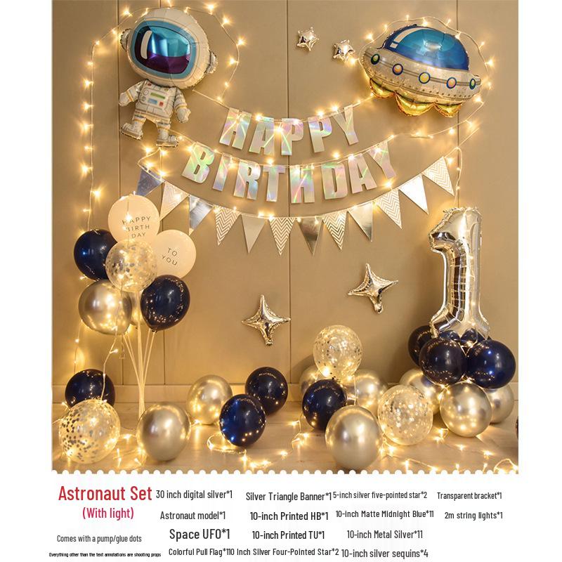 First Birthday Party Balloon Decoration Set with Light Strip for Boys and Girls