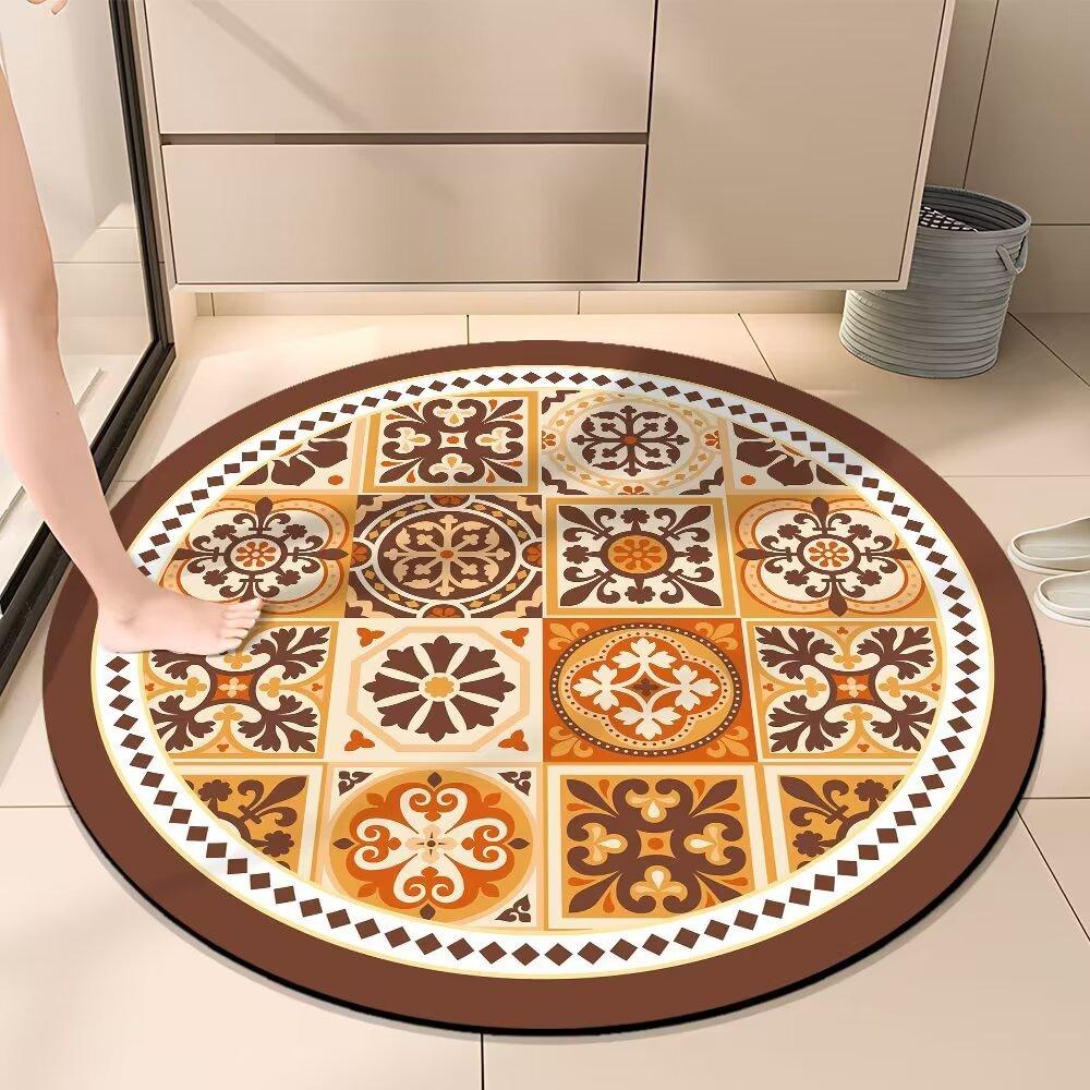 

Коврик для пола в стиле ретро для раковины, круглый коврик для ванной комнаты, впитывающий воду и устойчивый к грязи, противоскользящий коврик для ног в ванной 60*60cm