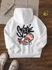 "Skate" Patterned Hoodie - a White Casual Loose Pullover, Perfect for Comfortable Wear In Spring And Autumn