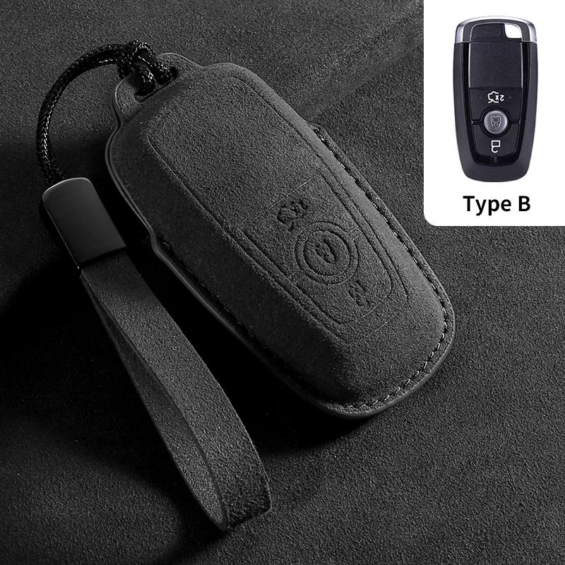 Genuine Leather Auto Key Fob Cover Fit For Ford Fusion Mustang Explorer F150 F250 F350 Ecosport Edge S-Max Ranger Lincoln Mondeo Key Ring Accessoy