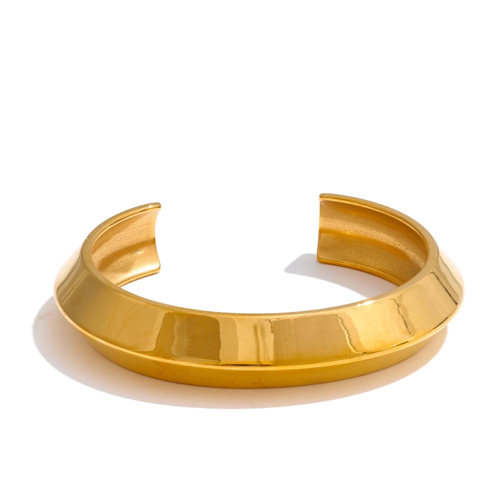 Yhpup 55cm Gold PVD Plated Stainless Steel Smooth Polished Cuff Bracelet Waterproof Fashion Charm High Quality Bangle for Women