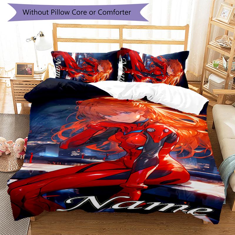 3pcs Custom Name Asuka Langley Soryu Bedding Set Duvet Cover Closure Includes 1 Duvet Cover & 2 Pillowcases for All Seasons Bedroom Decor