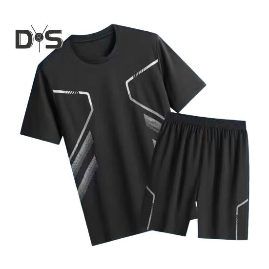 2dílná sada pánských teplákových souprav s kulatým výstřihem, krátkým rukávem, tričkem s elastickým pasem a kraťasy, rychleschnoucím sportovním oblečením