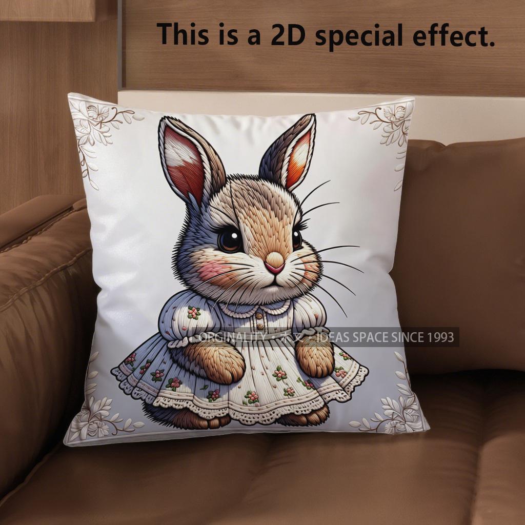 

2D Cute Dressed Rabbits Pattern Pillow Covers Pattern Cushion Cover Suitable For Sofa Bedroom Car Pillow Cover 40x40cm