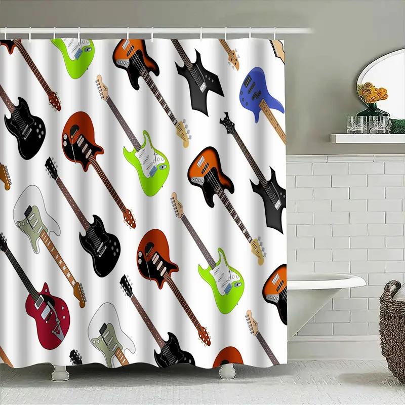 Rock Out With Your Guitars: Electric Guitar Pattern Shower Curtain Music Lover'S Decor For Bathroom Or Kitchen
