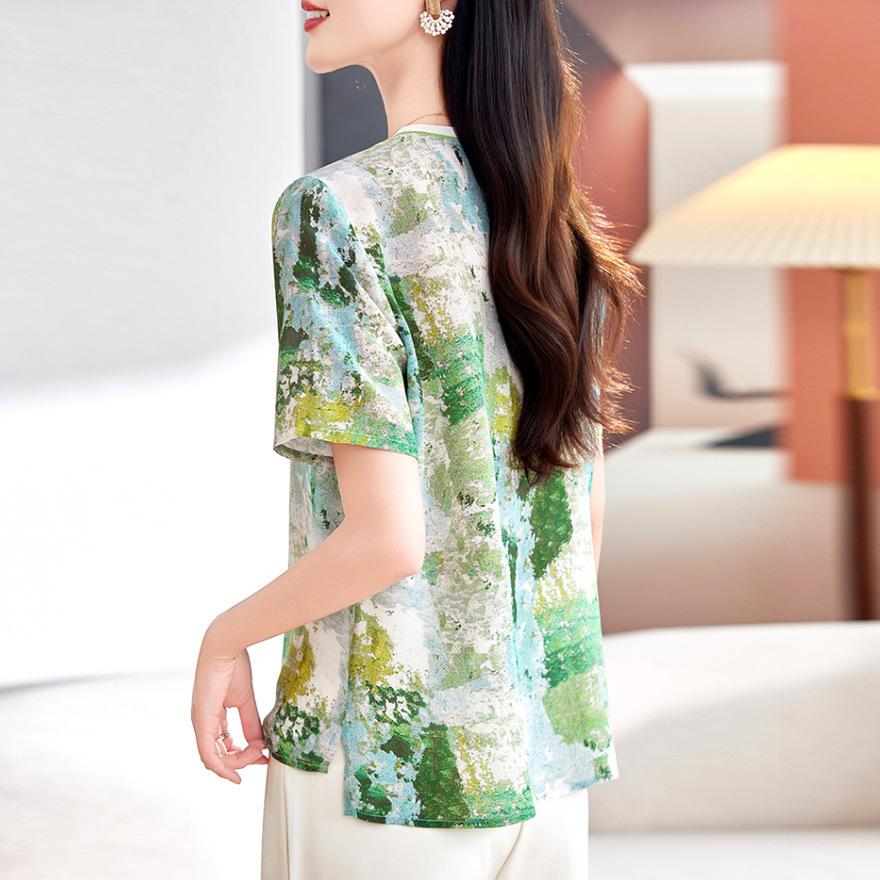 Heavy Silk T-shirt Women's Short-sleeved New Fashion Top Printed Mulberry Silk T-shirt