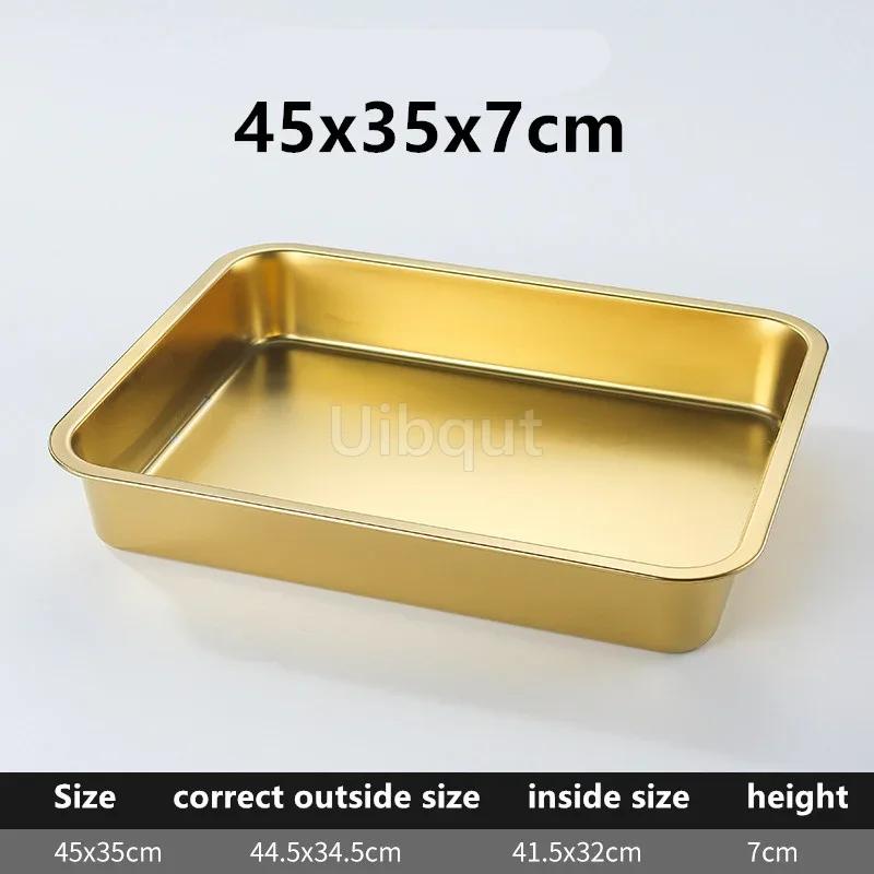 Gold Golden 304 Stainless Steel Plate Storage Tray Rectangular Square Oven Basin Baking Pot Dish Deep Bbq Cafeteria Soup Bowl