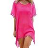 Abito da Spiaggia in Chiffon con Frange e Scollo Tondo, Blusa Larga