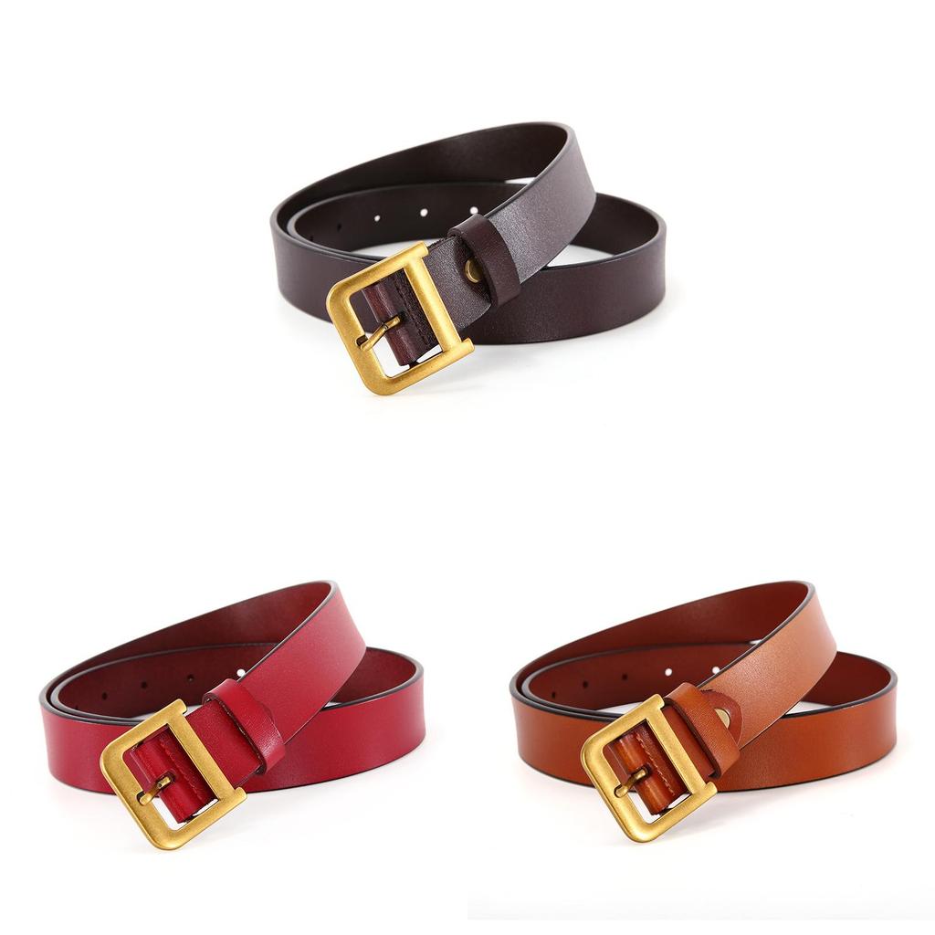 Genuine Twolayer Cowhide Leather Belt With Gold Alloy Buckle For Fashionable Womens Casual Look