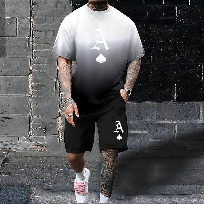 

Summer new men s 3D printig pattern short sleeve shorts clothing fashion shirt men s two pieces casual L