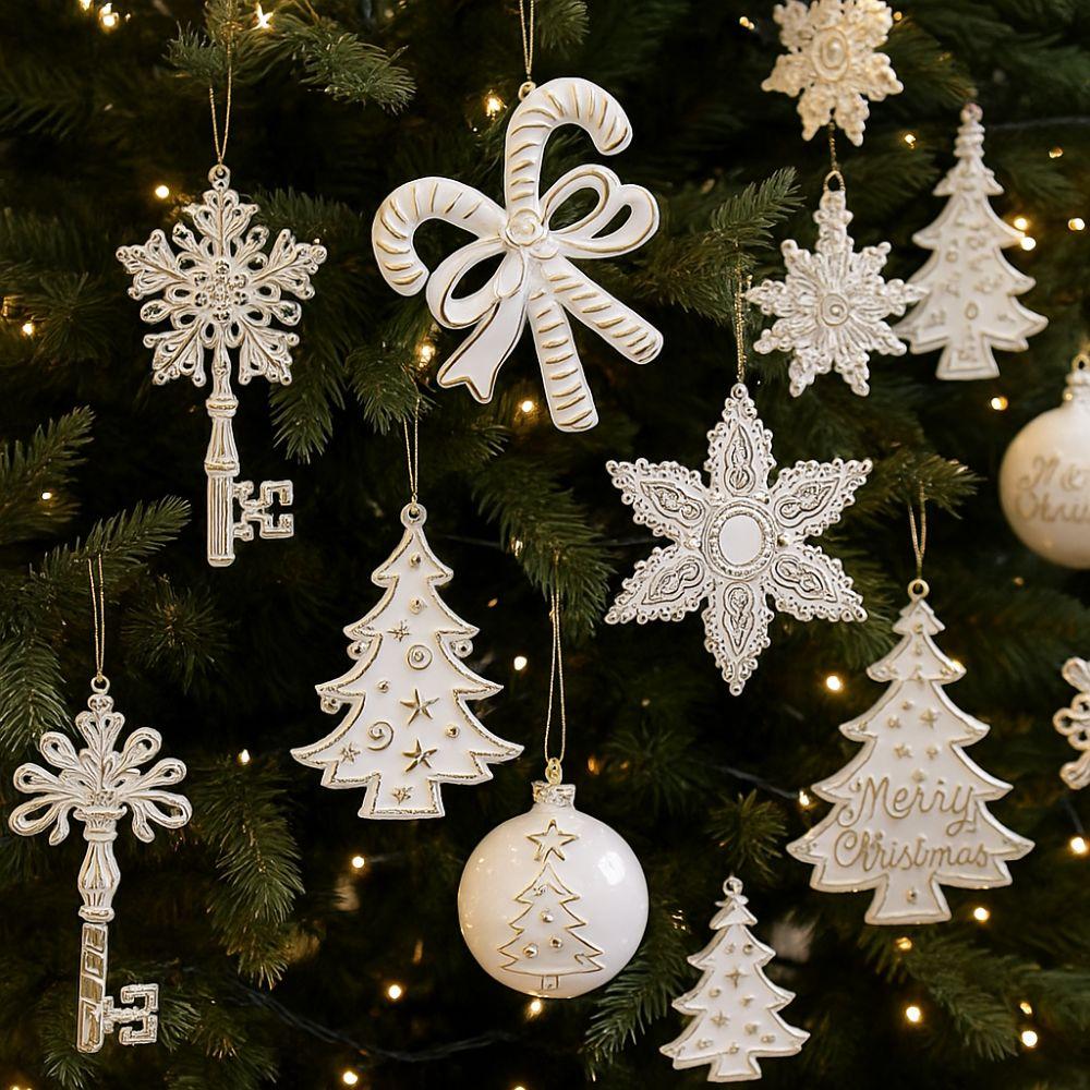 Elk Snowflake Pendant White Gold Christmas Hanging Ornament  Home Decoration