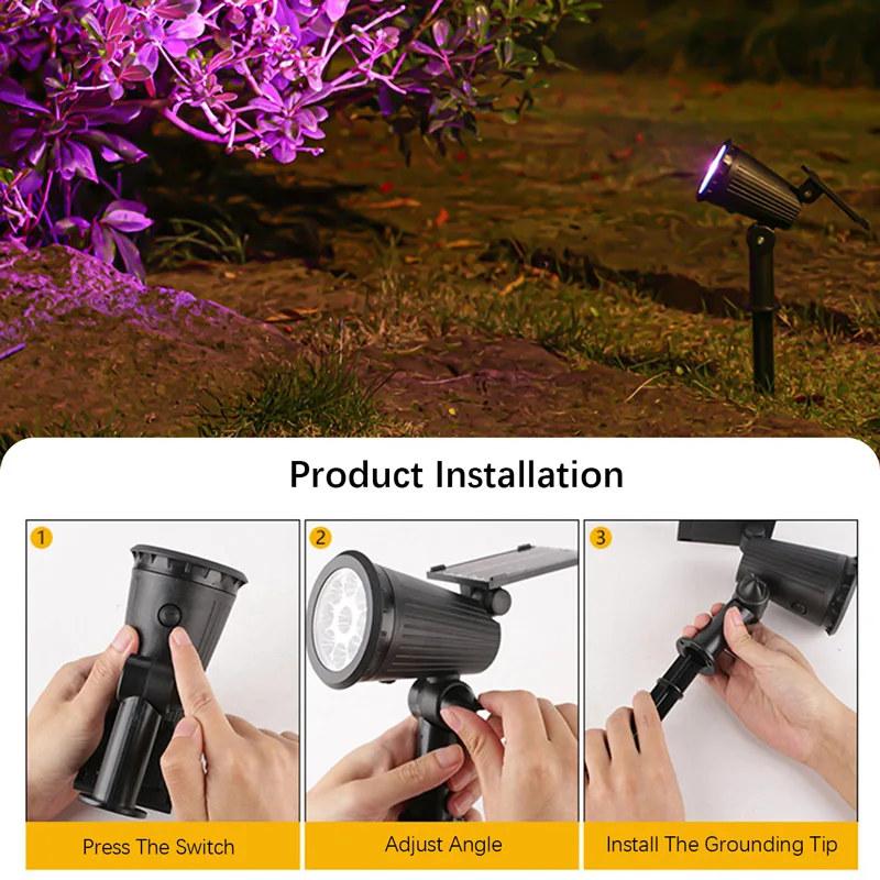 9 LED solar spotlights, utendørs IP65 vanntett, spotlys, lysstyrke justerbar for hage bakgård oppkjørselen uteplass lovdekor