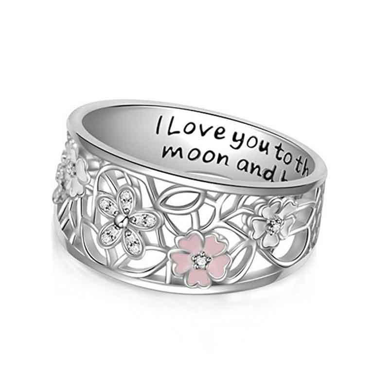 Sapphire Flower Pink Diamond Lucky Cherry Blossom 4 Leaves Clover Ring Eternity