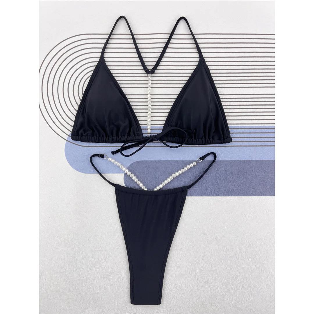 

Сексуальные жемчужины экстремальный мини микро стринги бикини женский купальник женский купальник из двух частей бикини комплект купальный костюм купальный костюм M чёрный