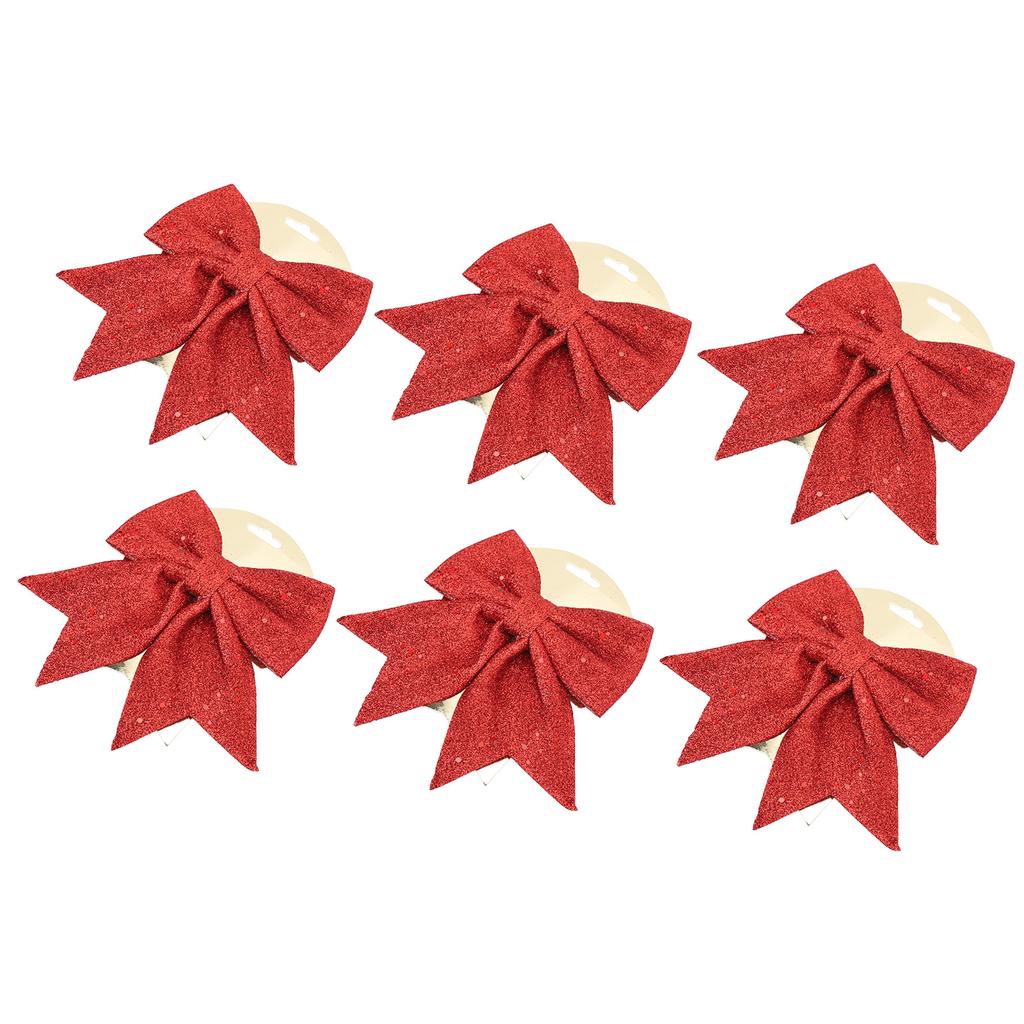 6pcs Glitter Bow Ornaments Multifuntional Party Accessories Xmas Decorative Glitter Ties for