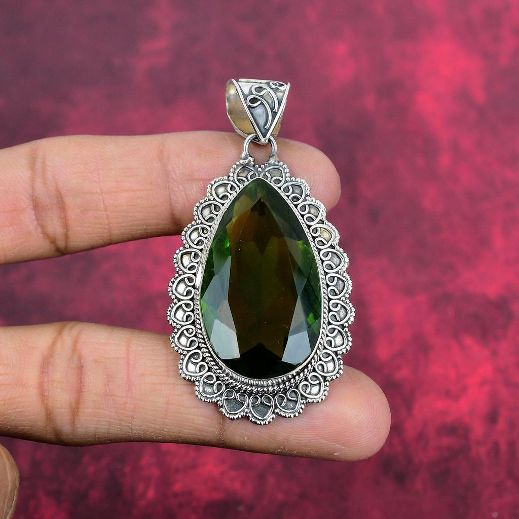Bijuterii din piatră prețioasă cu pandantiv peridot, pandantiv din argint solid 925, bijuterii realizate manual pandantiv din piatră de naștere, cadou pentru el